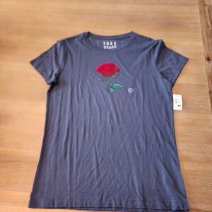 Free State Blue And Red Rose Graphic Top Tee Shirt Size XL NWT